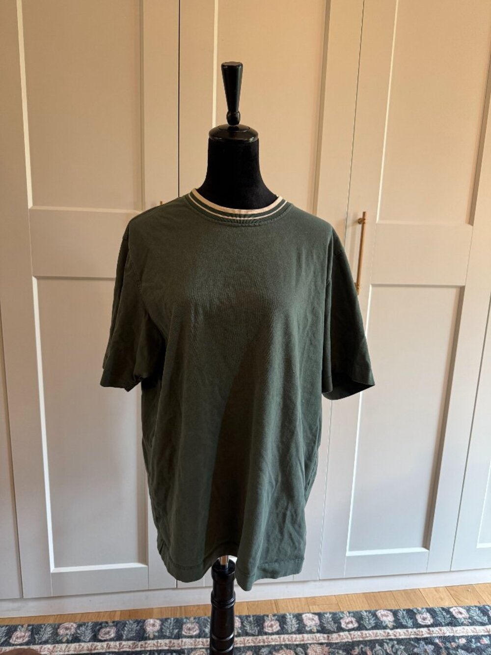 Abercrombie & Fitch Premium Heavyweight 2.0 Tee Green Striped Collar Men's M Tal
